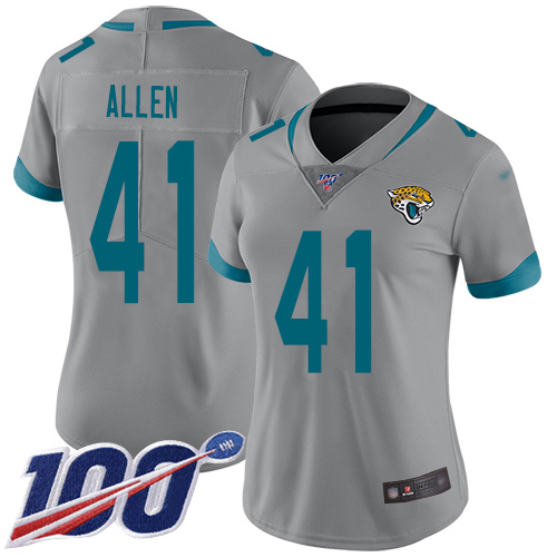 Nike Jacksonville Jaguars #41 Josh Allen Silver Women Stitched NFL Limited Inverted Legend 100th Season Jersey->women nfl jersey->Women Jersey